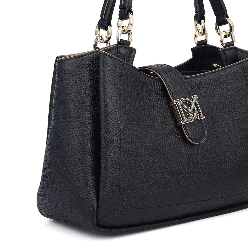 Da Milano Black Small Wax Leather Satchel - Black for Women | Best Price UAE